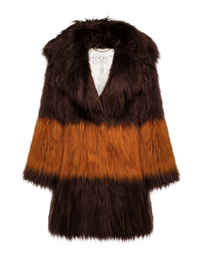 PUFFY POP - Pelliccia voluminosa in faux fur Chocolate Brown/Orange