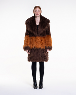 PUFFY POP - Pelliccia voluminosa in faux fur Chocolate Brown/Orange